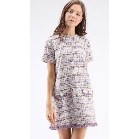 ZARA Trafaluc 'Sonia' Pink Tweed Mini Dress size L - Picture 11 of 15